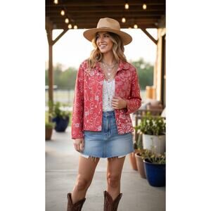 Coldwater Creek Y2K Red Patchwork Paisley Jacket PL Western Boho Cottagecore